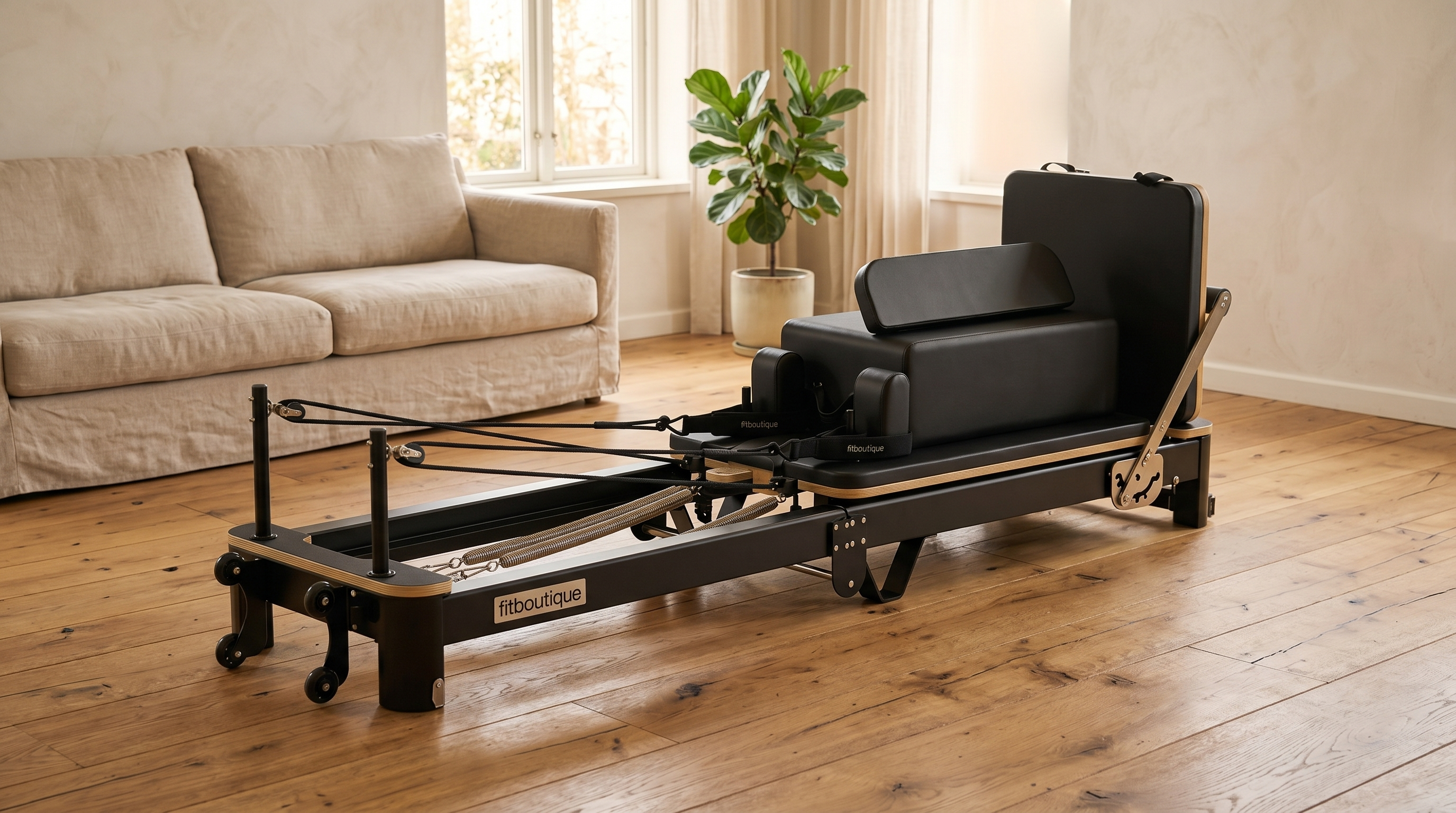 FitBoutique Ivory reformer in a warm living room
